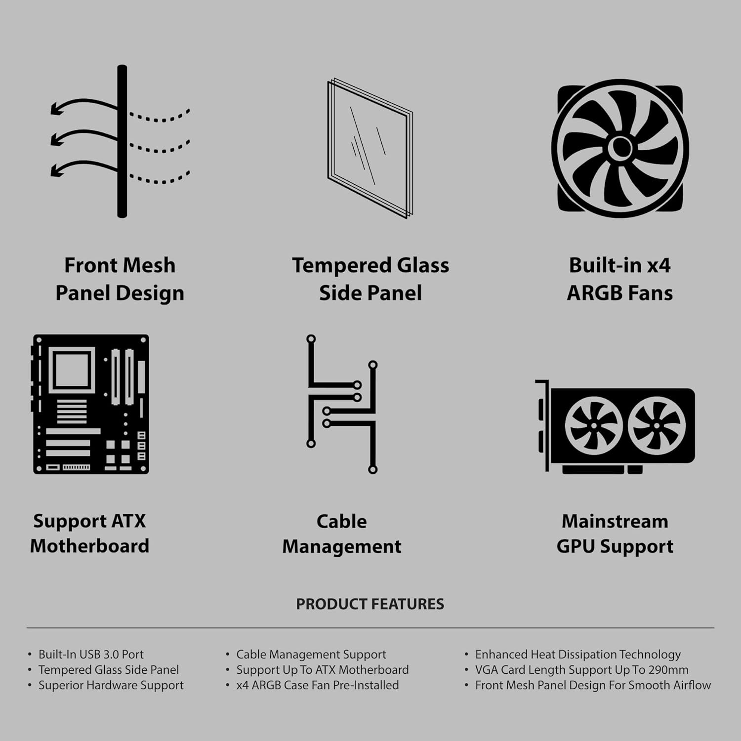 Ant Esports VM50 ARGB Mid-Tower Gaming Cabinet - Black - Image 9